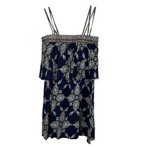 Colorful Floral Tank Mini Dress Blue S Paisley Resort Preppy Cottage Boho Chic